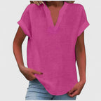 Blusa feminina manga curta decote V corte direito cores lisas