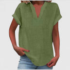 Blusa feminina manga curta decote V corte direito cores lisas