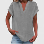 Blusa feminina manga curta decote V corte direito cores lisas