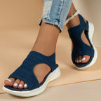 Sandálias desportivas femininas knit com palmilha ortopédica acolchoada slip-on