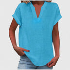 Blusa feminina manga curta decote V corte direito cores lisas