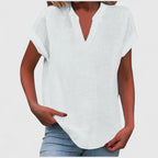 Blusa feminina manga curta decote V corte direito cores lisas