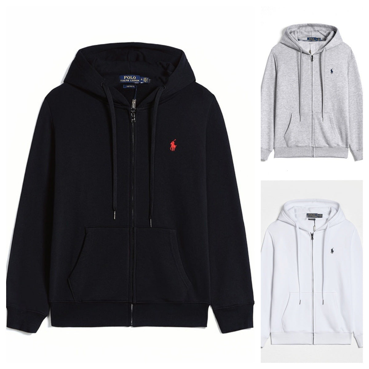 Sweatshirt homem casual com capuz e fecho éclair logo bordado equestre