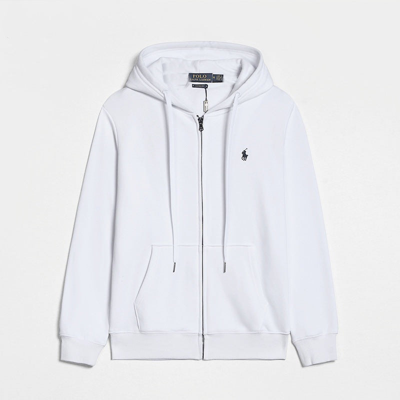 Sweatshirt homem casual com capuz e fecho éclair logo bordado equestre