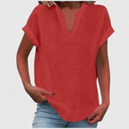 Blusa feminina manga curta decote V corte direito cores lisas