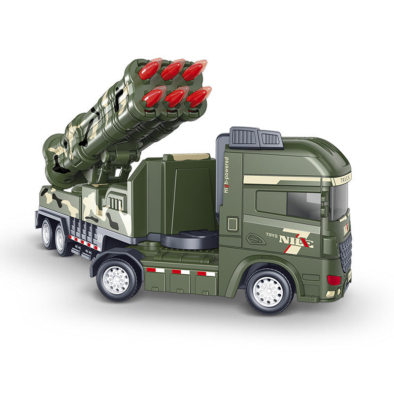 Caminhão militar de brinquedo com mecanismo pull-back, luzes e sons, ABS resistente