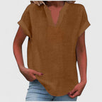 Blusa feminina manga curta decote V corte direito cores lisas