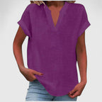 Blusa feminina manga curta decote V corte direito cores lisas