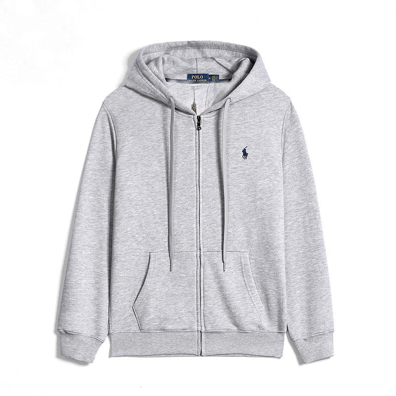 Sweatshirt homem casual com capuz e fecho éclair logo bordado equestre