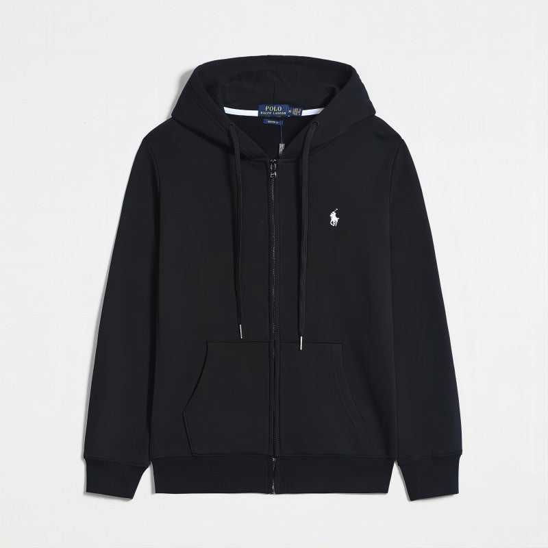 Sweatshirt homem casual com capuz e fecho éclair logo bordado equestre