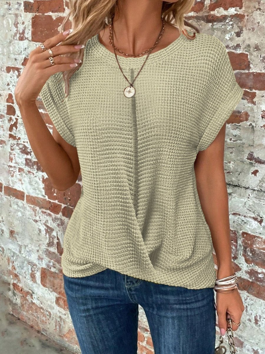T-shirt waffle knit feminina corte relaxed manga curta