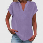 Blusa feminina manga curta decote V corte direito cores lisas