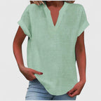 Blusa feminina manga curta decote V corte direito cores lisas