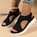 Sandálias desportivas femininas knit com palmilha ortopédica acolchoada slip-on