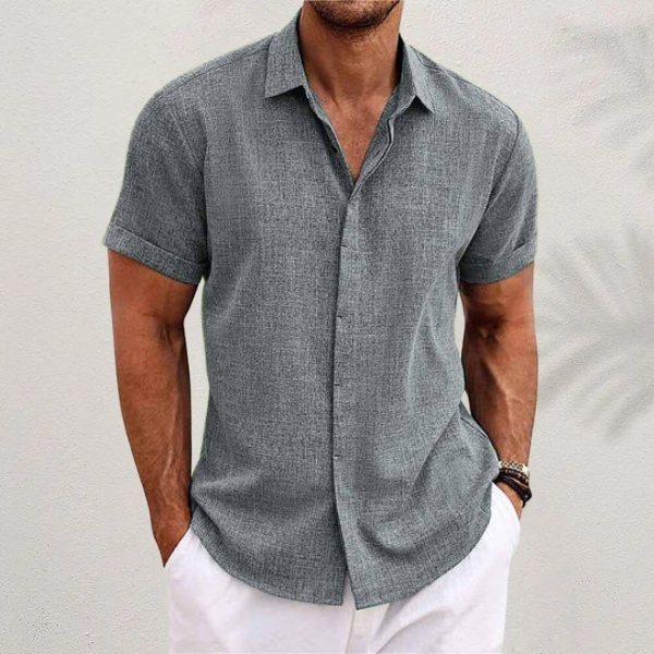 Camisa de linho masculina manga curta casual