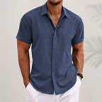 Camisa social masculina linho colarinho clássico botões corte relaxado