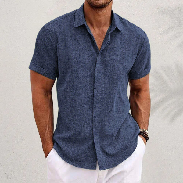 Camisa social masculina linho colarinho clássico botões corte relaxado