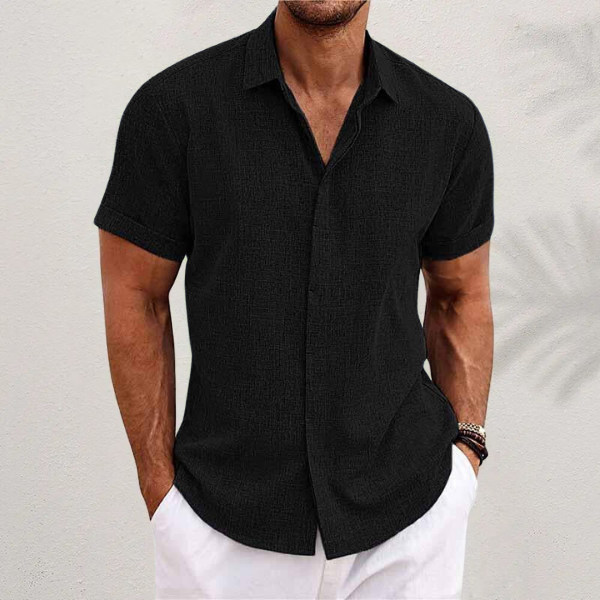 Camisa social masculina linho colarinho clássico botões corte relaxado