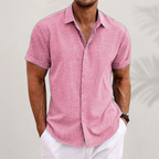 Camisa de linho masculina manga curta casual
