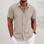 Camisa de linho masculina manga curta casual