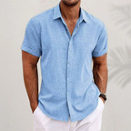 Camisa de linho masculina manga curta casual