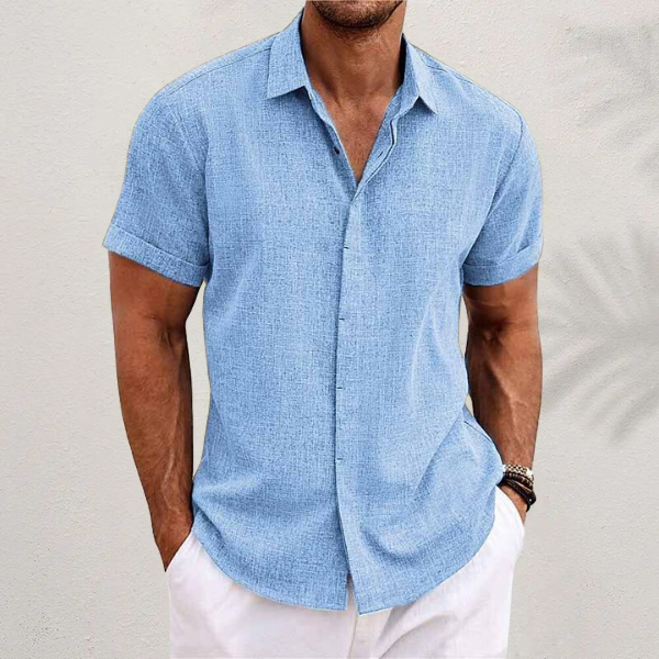 Camisa social masculina linho colarinho clássico botões corte relaxado
