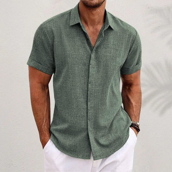 Camisa de linho masculina manga curta casual