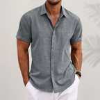 Camisa social masculina linho colarinho clássico botões corte relaxado