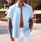Camisa de linho masculina manga curta casual