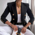 Blazer feminino ombros estruturados botão simples manga longa