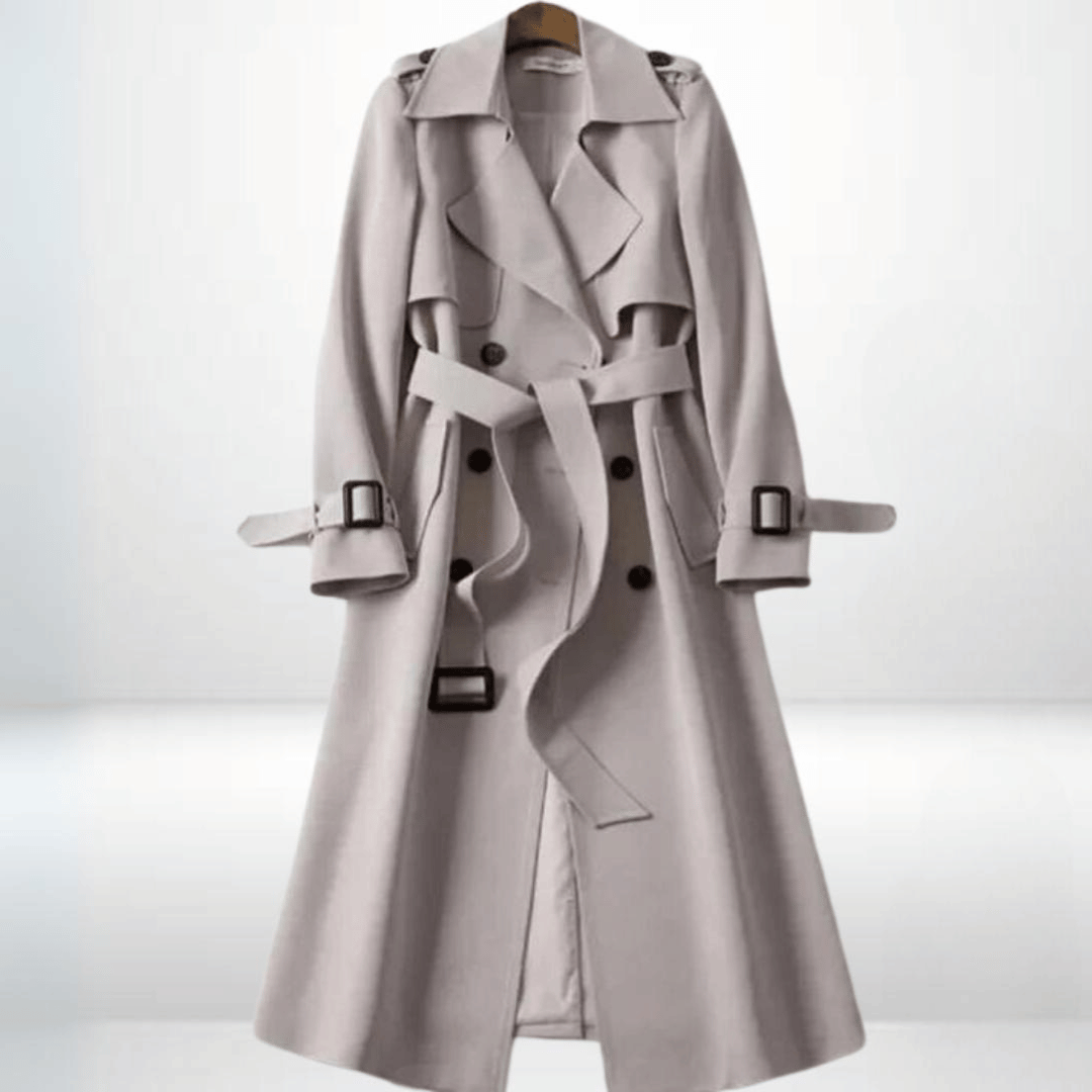 Trench coat mulher algodão clássico com cinto na cintura e duplo abotoamento