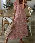 Vestido feminino boho maxi com detalhes de franjas e mangas largas