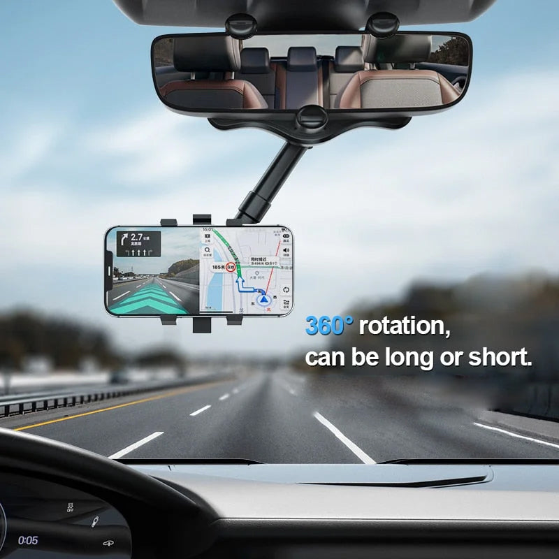 Suporte de telemóvel para espelho retrovisor com rotação 360°, universal
