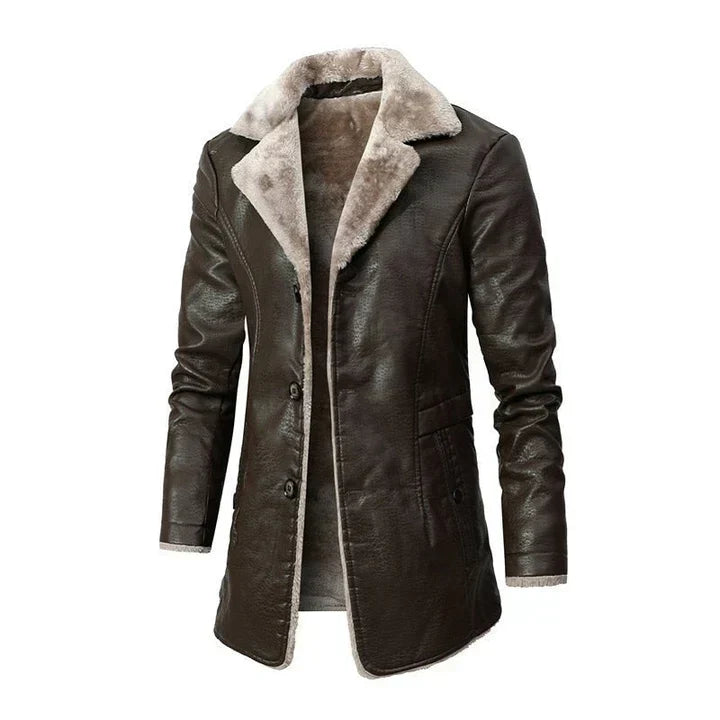 Casaco trench masculino com gola de pelos sintéticos comprimento médio