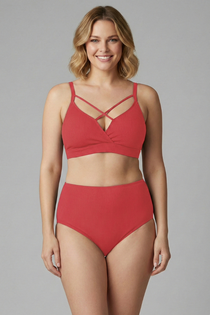 Conjunto de Biquíni Plus Size | Decote com Alças, Cintura Alta