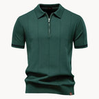 Polo homem malha com fecho zip curto e gola clássica corte regular fit