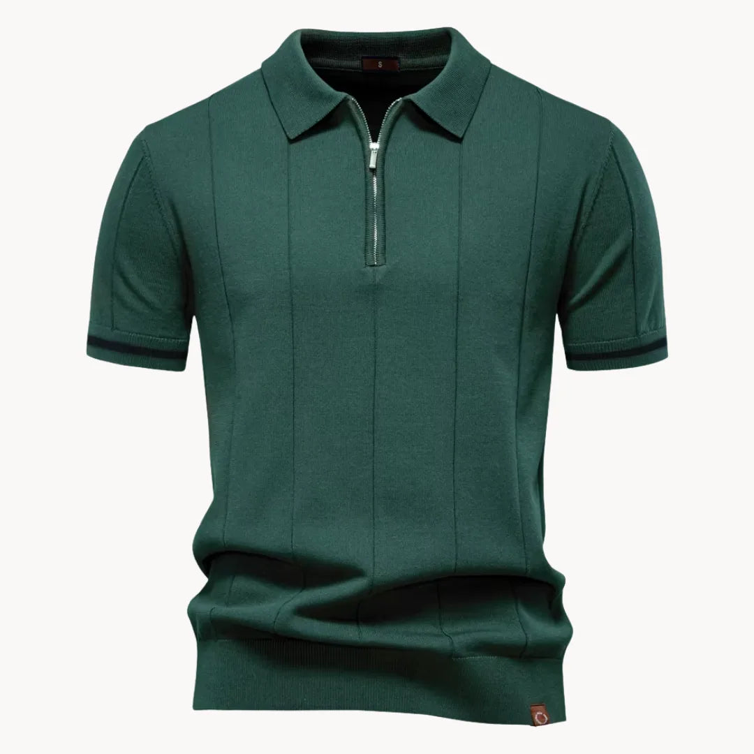 Polo homem malha com fecho zip curto e gola clássica corte regular fit