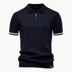 Polo homem malha com fecho zip curto e gola clássica corte regular fit