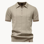 Polo homem malha com fecho zip curto e gola clássica corte regular fit