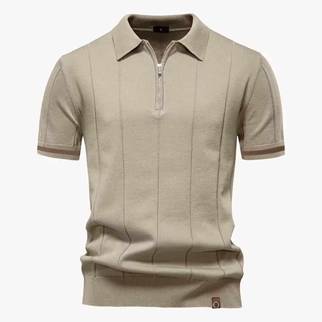 Polo homem malha com fecho zip curto e gola clássica corte regular fit