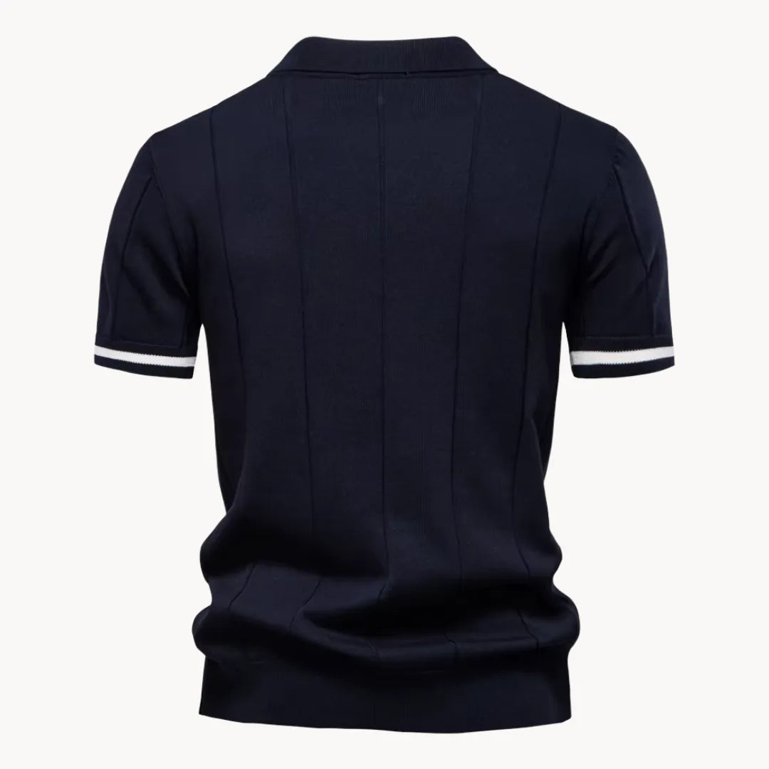 Polo homem malha com fecho zip curto e gola clássica corte regular fit