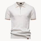 Polo homem malha com fecho zip curto e gola clássica corte regular fit