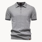 Polo homem malha com fecho zip curto e gola clássica corte regular fit