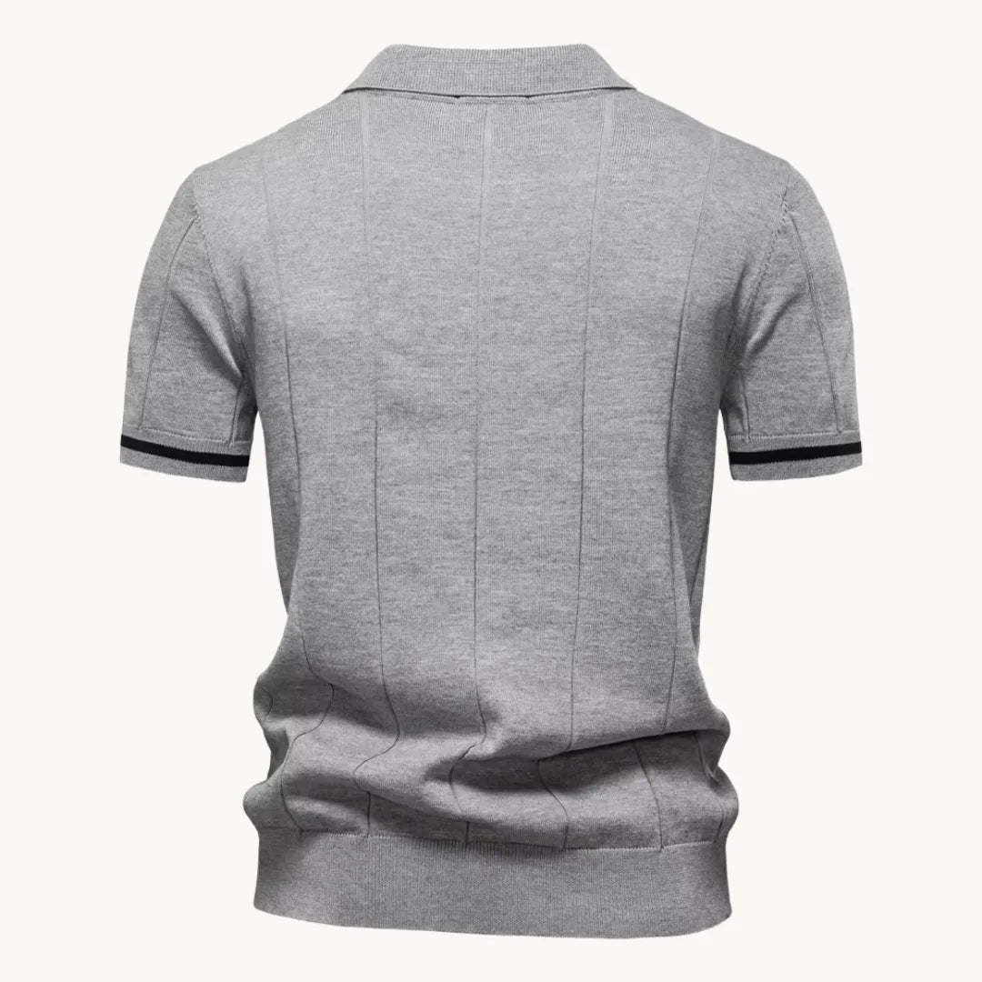 Polo homem malha com fecho zip curto e gola clássica corte regular fit