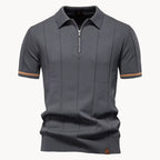 Polo homem malha com fecho zip curto e gola clássica corte regular fit