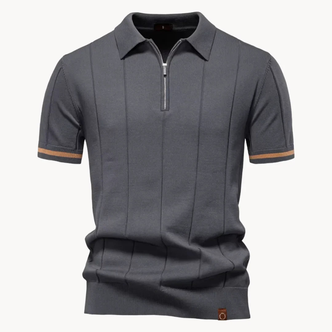 Polo homem malha com fecho zip curto e gola clássica corte regular fit