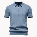 Polo homem malha com fecho zip curto e gola clássica corte regular fit