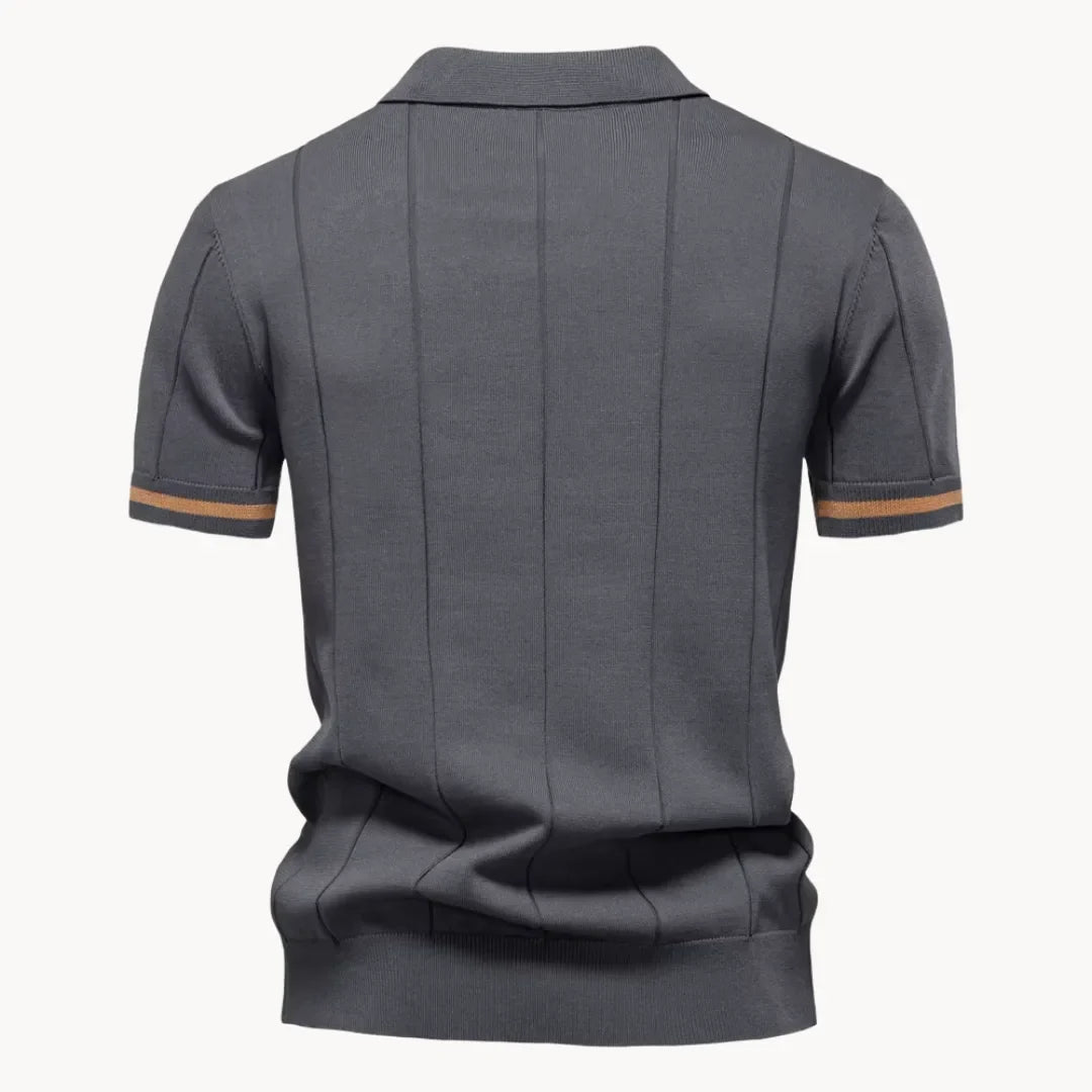 Polo homem malha com fecho zip curto e gola clássica corte regular fit