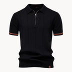 Polo homem malha com fecho zip curto e gola clássica corte regular fit