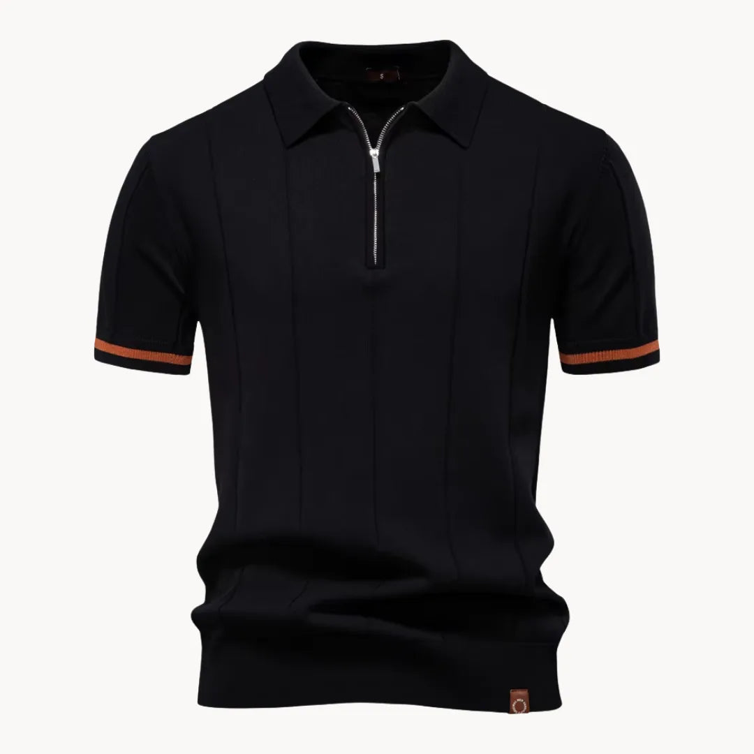 Polo homem malha com fecho zip curto e gola clássica corte regular fit